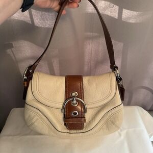 Coach Soho F12300 Y2K Buckle Shoulder Bag Purse Pebbled White Brown Leather NWOT